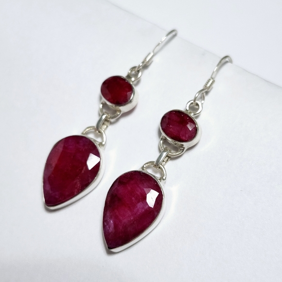 Ruby Silver dangle Earrings 1.75" - Picture 6 of 8